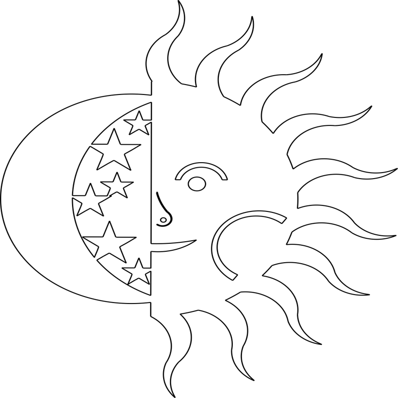 طرح خورشید و ماه مناسب برای استفاده در دستگاه های cnc چوب و cnc لیزر - sun and moon dxf file