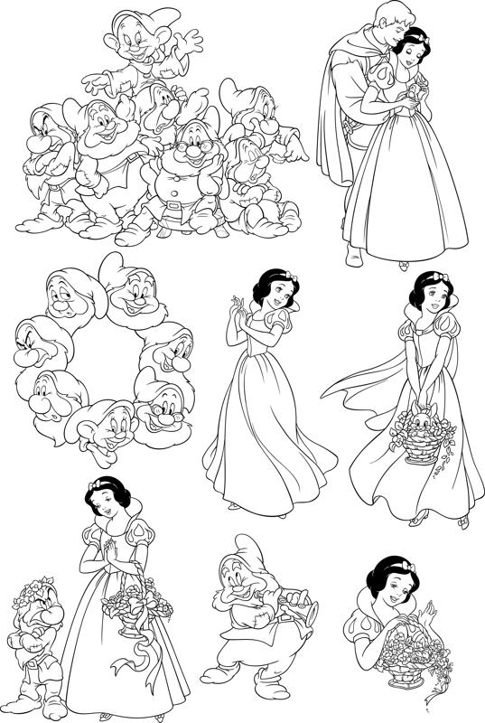 طرح برچسب دیواری هفت کوتوله سفید برفی مناسب برای استفاده در دستگاه های cnc چوب و cnc لیزر - seven dwarfs snow white wall decal cdr file