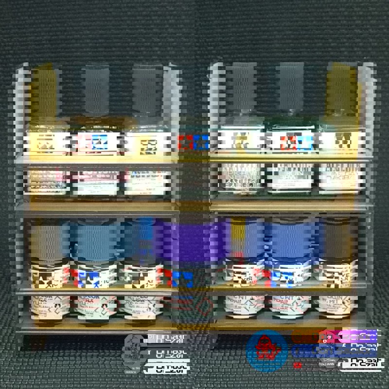 طرح برای قفسه های قابل چیدن روی هم برای رنگ های تامییا با مناسب برای استفاده در دستگاه های cnc چوب و cnc لیزر - laser cut stackable racks for tamiya paints svg file