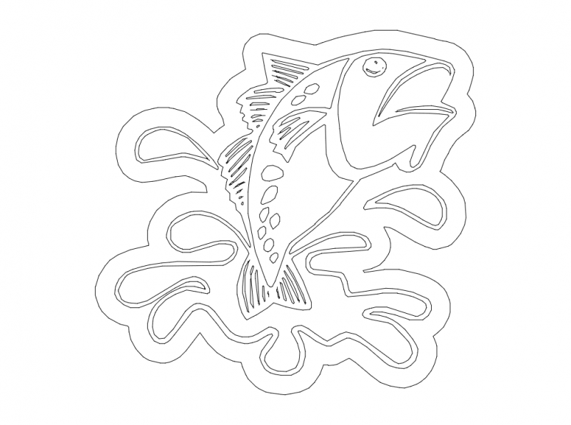 طرح پاشش ماهی مناسب برای استفاده در دستگاه های cnc چوب و cnc لیزر - fish splash dxf file