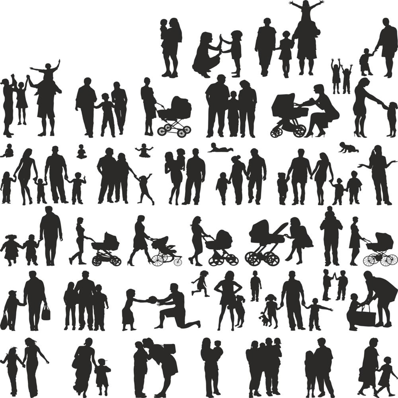 طرح مجموعه وکتور سیلوئت خانواده مناسب برای استفاده در دستگاه های cnc چوب و cnc لیزر - family silhouette vector set cdr file