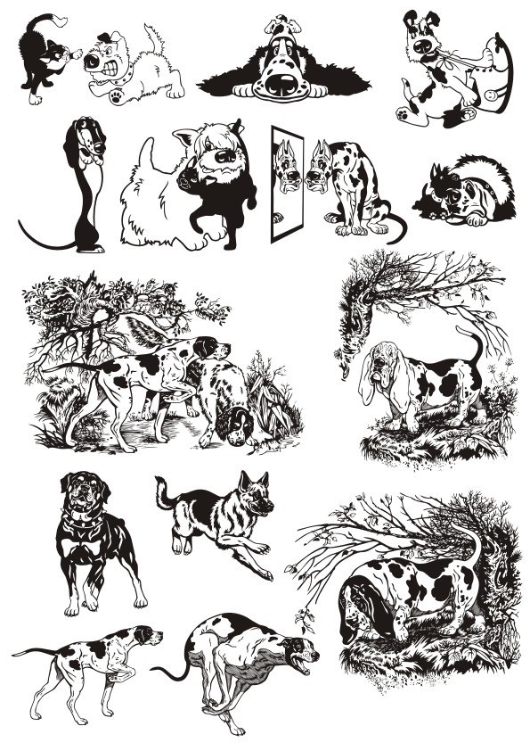 طرح فایل وکتور برچسب سگ ها مناسب برای استفاده در دستگاه های cnc چوب و cnc لیزر - dogs stickers vector cdr file