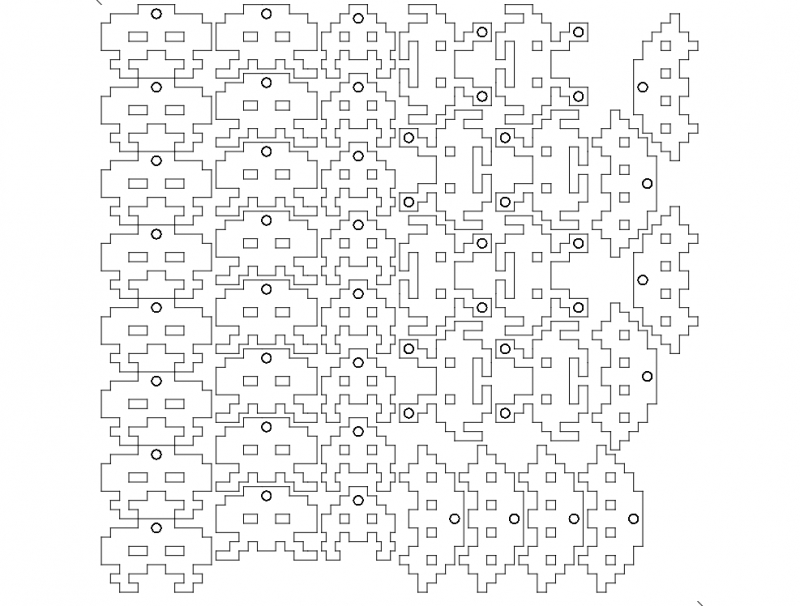 طرح مهاجمان فضایی 8up مناسب برای استفاده در دستگاه های cnc چوب و cnc لیزر - space invaders 8up dxf file