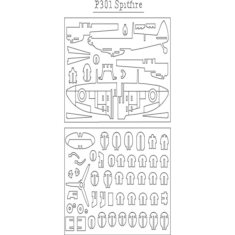 طرح مدل p301 spitfire flat 2 مناسب برای استفاده در دستگاه های cnc چوب و cnc لیزر - p301 spitfire flat 2 dxf file