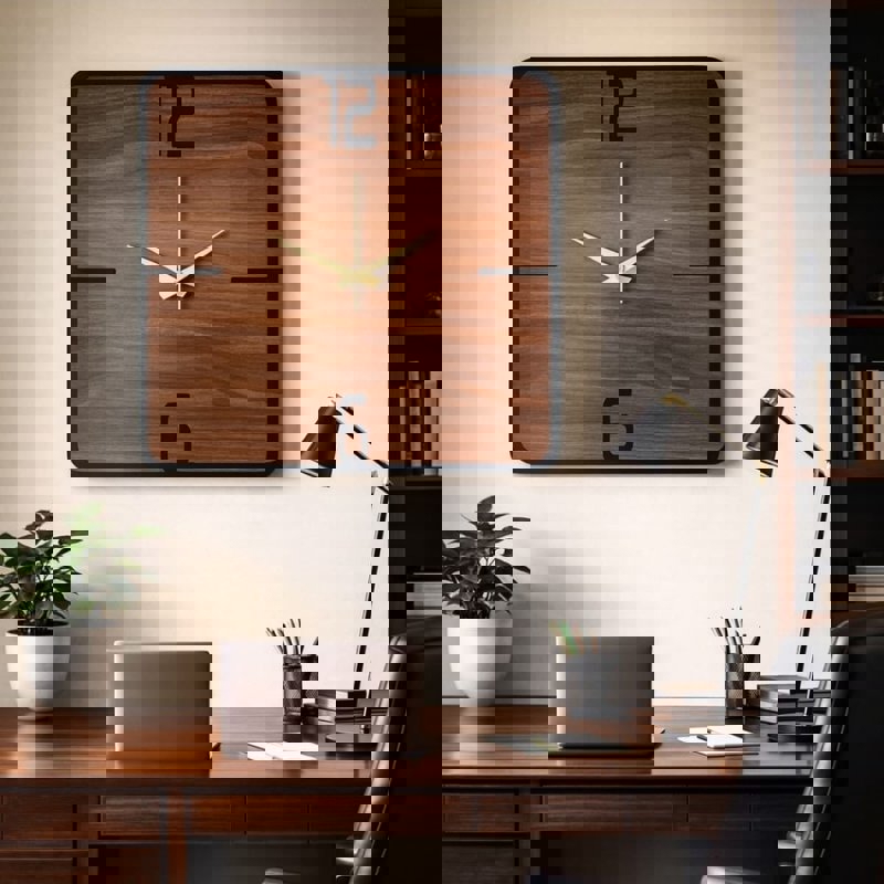 طرح ساعت دیواری چوبی مربع شکل مناسب برای استفاده در دستگاه های cnc چوب و cnc لیزر - laser cut square shape wooden wall clock