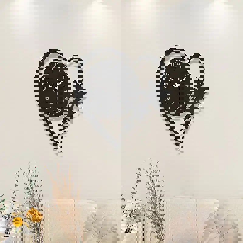 طرح ساعت دیواری اکریلیک به شکل قلب مناسب برای استفاده در دستگاه های cnc چوب و cnc لیزر - laser cut acrylic wall clock in the shape of a heart