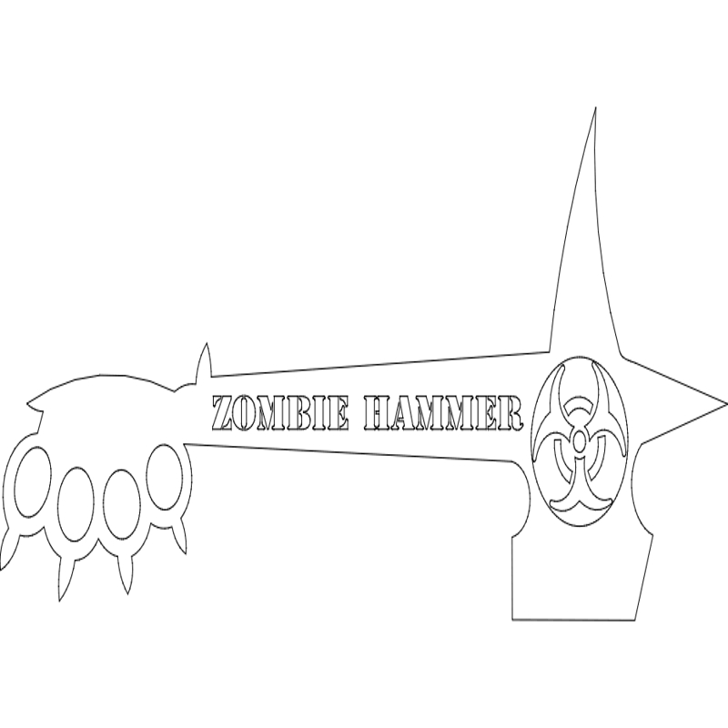 طرح چکش زامبی مناسب برای استفاده در دستگاه های cnc چوب و cnc لیزر - zombie hammer dxf file