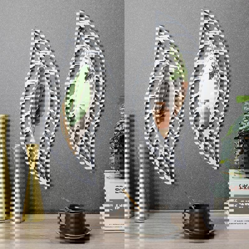 طرح آینه آکریلیک تزئینی به شکل برگ با ، دکور دیواری آینه‌ای با برگ اشکی مناسب برای استفاده در دستگاه های cnc چوب و cnc لیزر - laser cut leaf shape decorative acrylic mirror teardrop leaf mirror wall decor