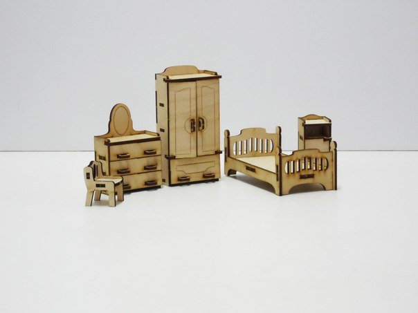 طرح مجموعه مبلمان خانه عروسکی مناسب برای استفاده در دستگاه های cnc چوب و cnc لیزر - laser cut dollhouse furniture set