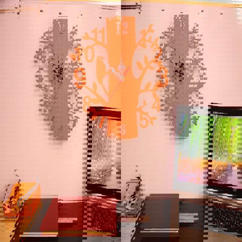 طرح ساعت دیواری چوبی طرح درخت مناسب برای استفاده در دستگاه های cnc چوب و cnc لیزر - laser cut wooden tree wall clock cdr file