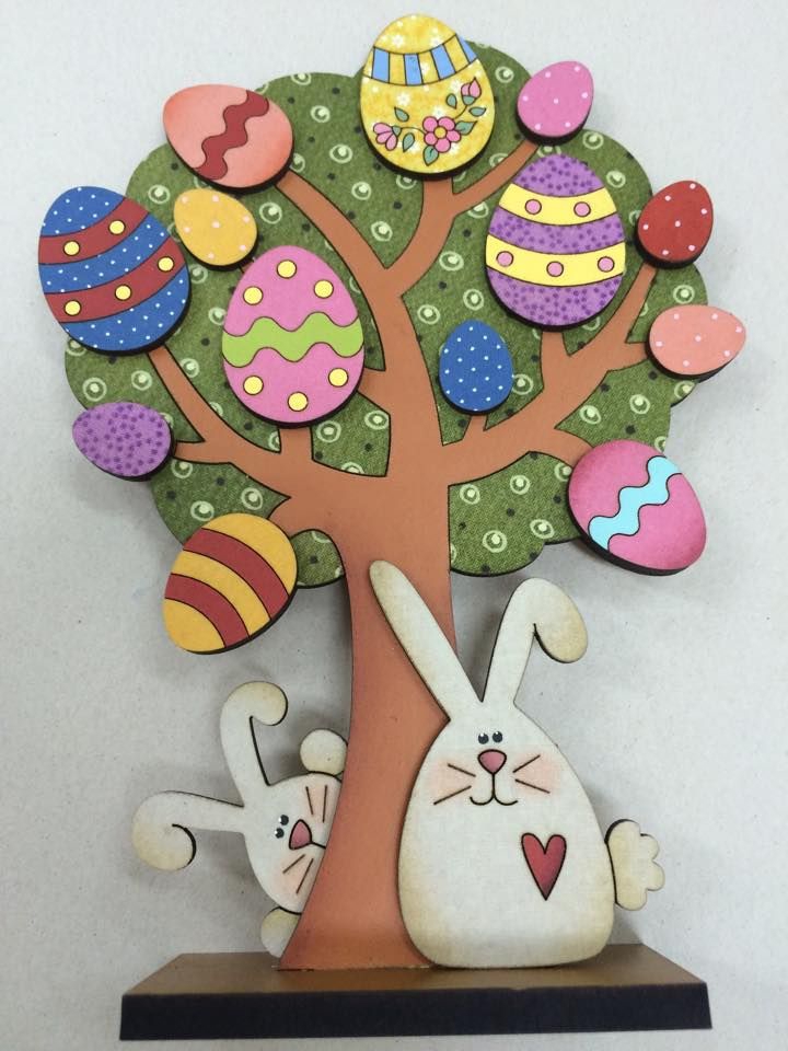 طرح درخت عید پاک خرگوش ها مناسب برای استفاده در دستگاه های cnc چوب و cnc لیزر - laser cut easter tree bunnies cdr file
