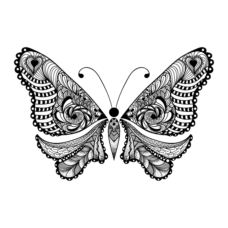 طرح پروانه ذن تانگل مناسب برای استفاده در دستگاه های cnc چوب و cnc لیزر - zentangle butterfly eps file