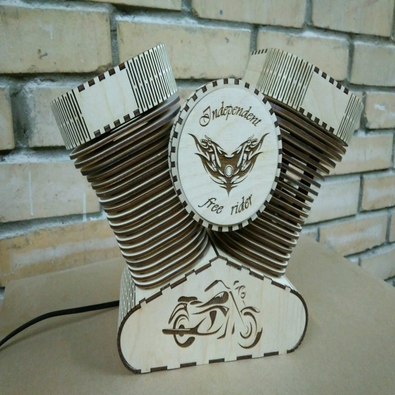 طرح چراغ خواب هارلی دیویدسون مناسب برای استفاده در دستگاه های cnc چوب و cnc لیزر - laser cut harley davidson lamp night light cdr file