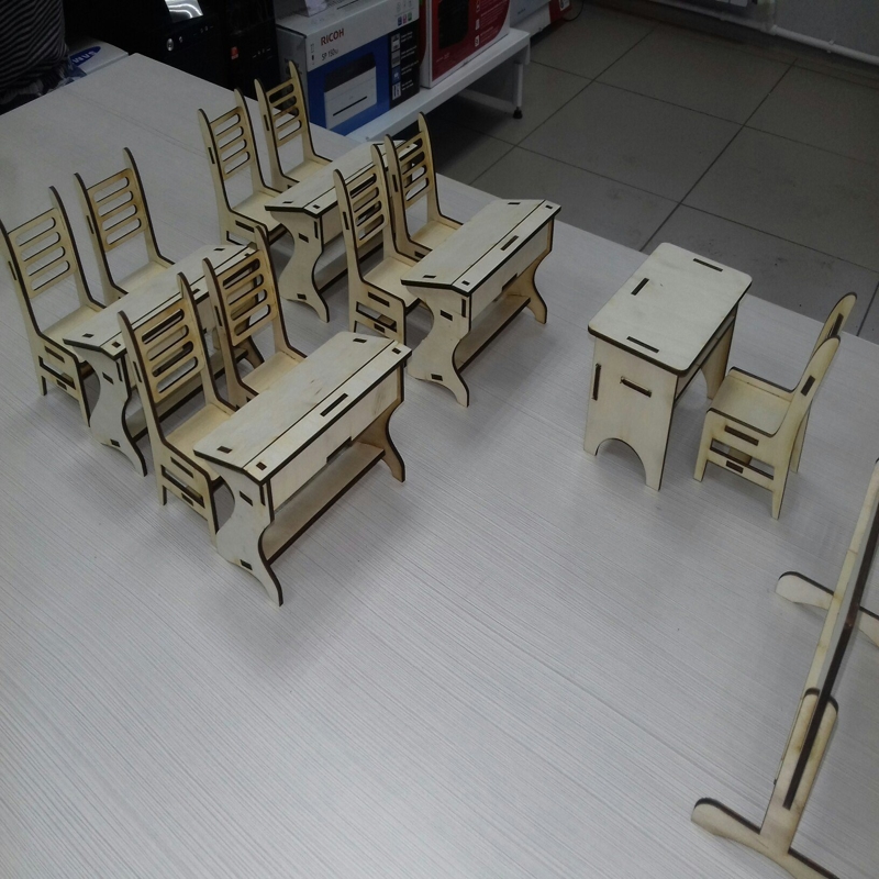 طرح مبلمان کلاس درس مینیاتوری مناسب برای استفاده در دستگاه های cnc چوب و cnc لیزر - laser cut miniature classroom furniture cdr file