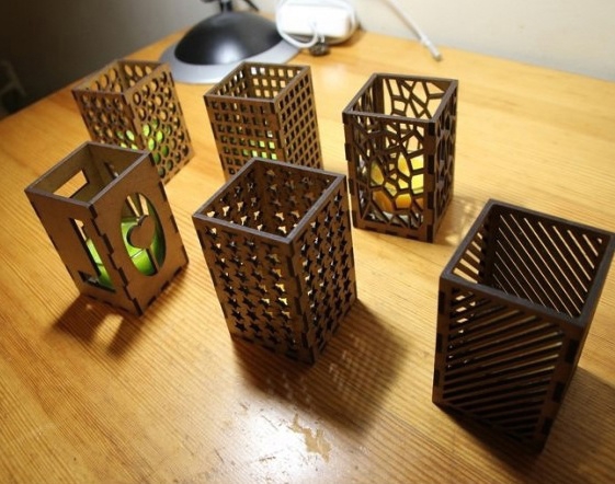 طرح جاشمعی چوبی طرح جعبه سایه مناسب برای استفاده در دستگاه های cnc چوب و cnc لیزر - laser cut tea light holders wooden candle holder shadow boxes cdr file