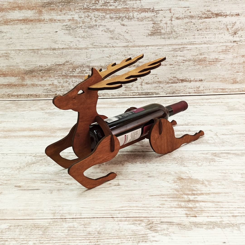 طرح جا بطری نوشابه گوزن مناسب برای استفاده در دستگاه های cnc چوب و cnc لیزر - laser cut deer wine bottle holder cdr file
