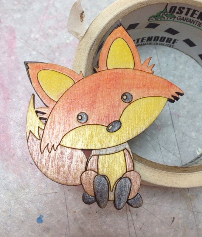 طرح سنجاق سینه روباه بامزه مناسب برای استفاده در دستگاه های cnc چوب و cnc لیزر - laser cut cute fox decor brooches pins cdr file