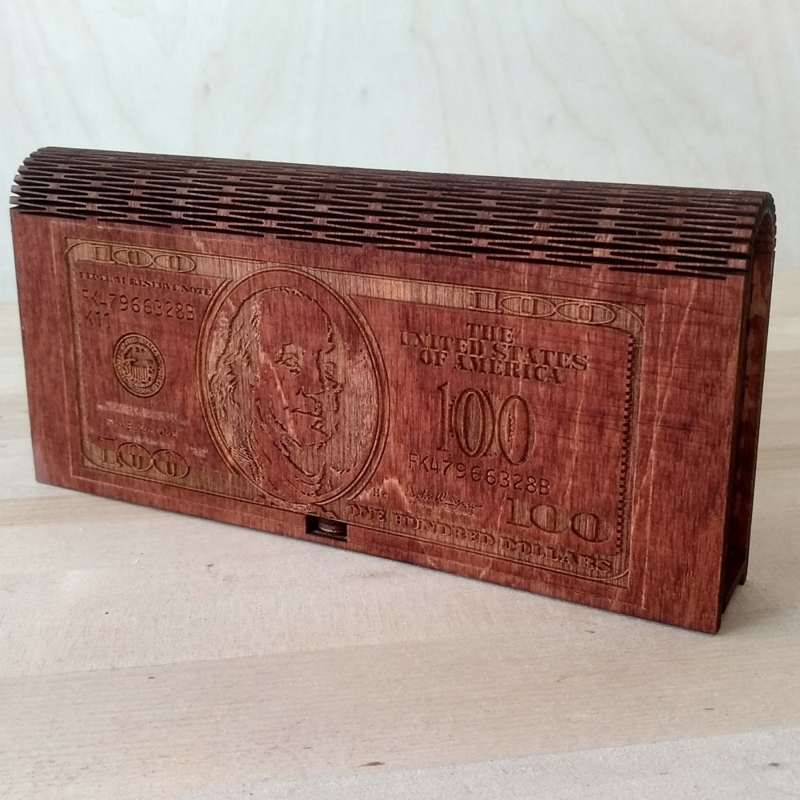 طرح جعبه پول چوبی صد دلاری مناسب برای استفاده در دستگاه های cnc چوب و cnc لیزر - laser cut wooden 100 dollar bill money box cdr file