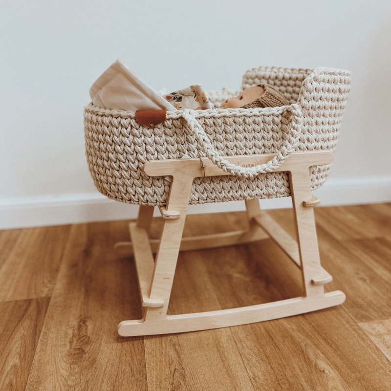 طرح سبد و گهواره موسی مناسب برای استفاده در دستگاه های cnc چوب و cnc لیزر - laser cut rocking moses basket stand rocking bassinet stand cradle for dolls cdr file