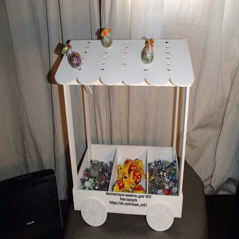 طرح چرخ دستی شیرینی فروشی مناسب برای استفاده در دستگاه های cnc چوب و cnc لیزر - laser cut candy cart sweet trolly cdr file