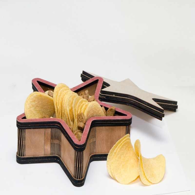 طرح جعبه ستاره ای با درب، مناسب برای استفاده در دستگاه های cnc چوب و cnc لیزر - laser cut star shaped box with lid cdr file