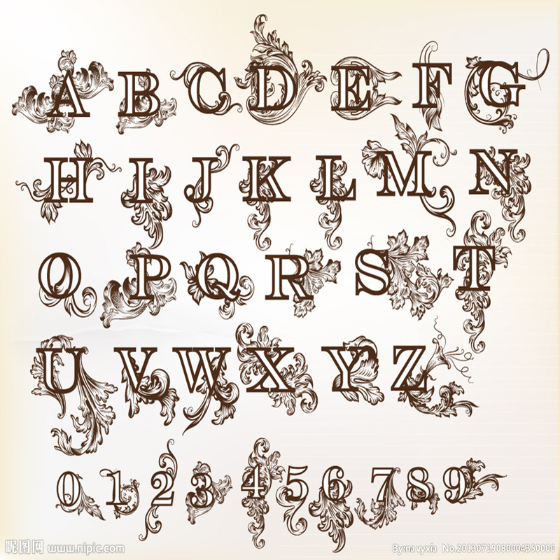 طرح حروف گلدار باروک مناسب برای استفاده در دستگاه های cnc چوب و cnc لیزر - baroque floral letters cdr file