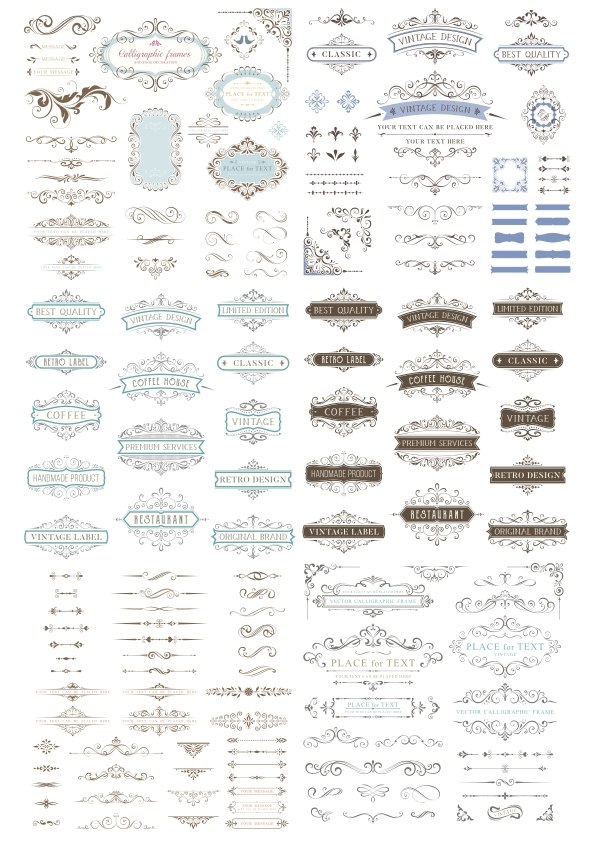 طرح مجموعه المان های دکوراتیو قدیمی مناسب برای استفاده در دستگاه های cnc چوب و cnc لیزر - retro decor elements set cdr file