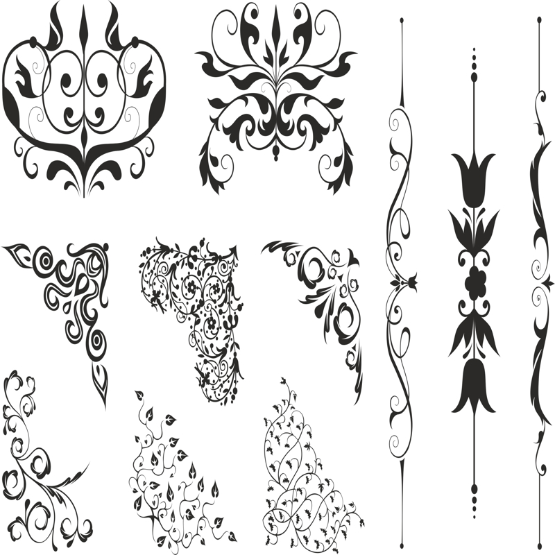 طرح گوشه های گلدار چرخشی مناسب برای استفاده در دستگاه های cnc چوب و cnc لیزر - floral corners swirl cdr file