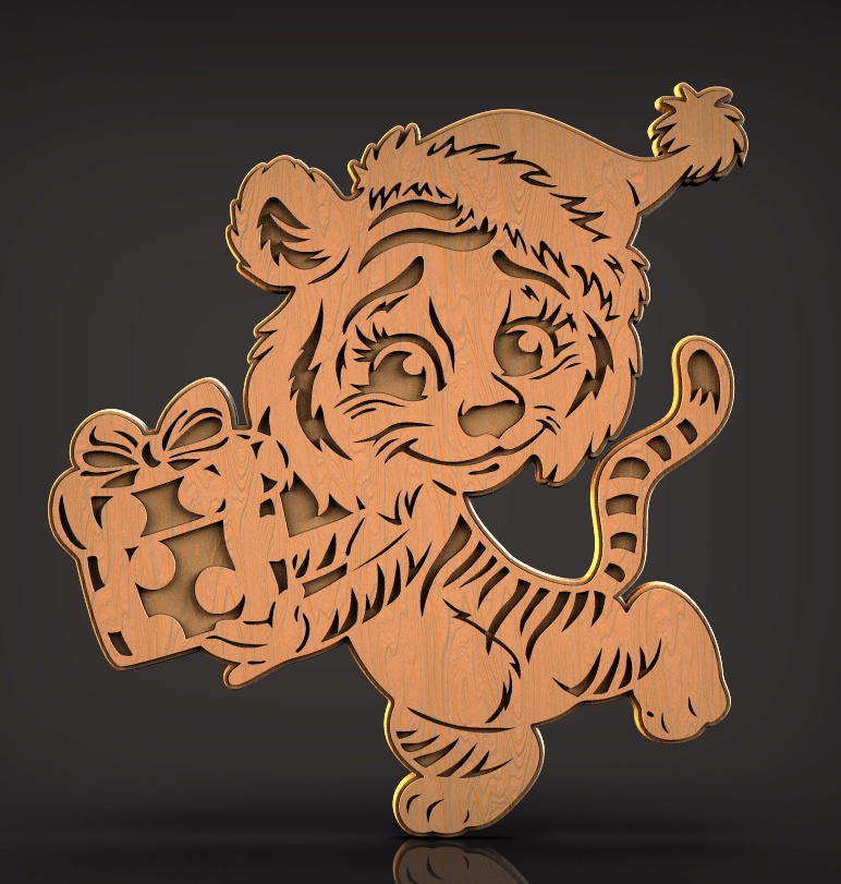 طرح توله ببر سال نو مناسب برای استفاده در دستگاه های cnc چوب و cnc لیزر - new years tiger cub dxf file