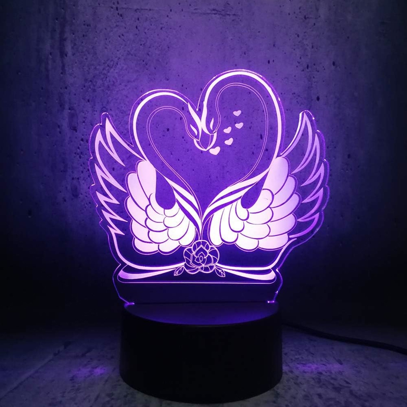 طرح چراغ قوه دو تکه عاشقانه مناسب برای استفاده در دستگاه های cnc چوب و cnc لیزر - laser cut romantic double swan 3d illusion lamp dxf file