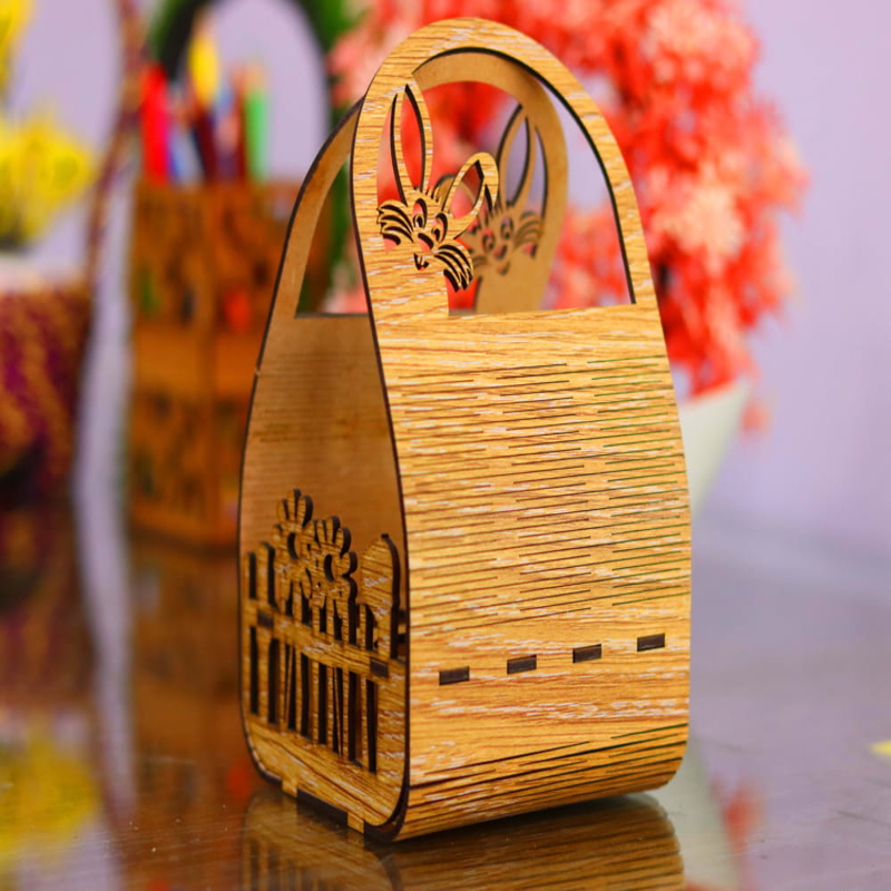 طرح سبد تخم مرغ عید پاک زیبا مناسب برای استفاده در دستگاه های cnc چوب و cnc لیزر - laser cut cute easter egg basket cdr file