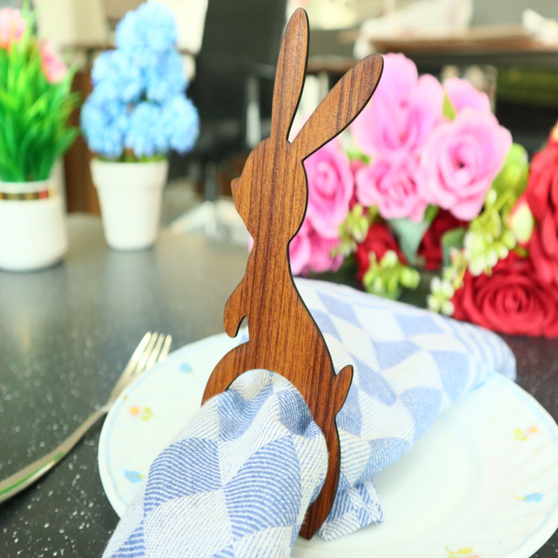 طرح حلقه دستمال سفره خرگوش مناسب برای استفاده در دستگاه های cnc چوب و cnc لیزر - laser cut bunny napkin rings cdr file