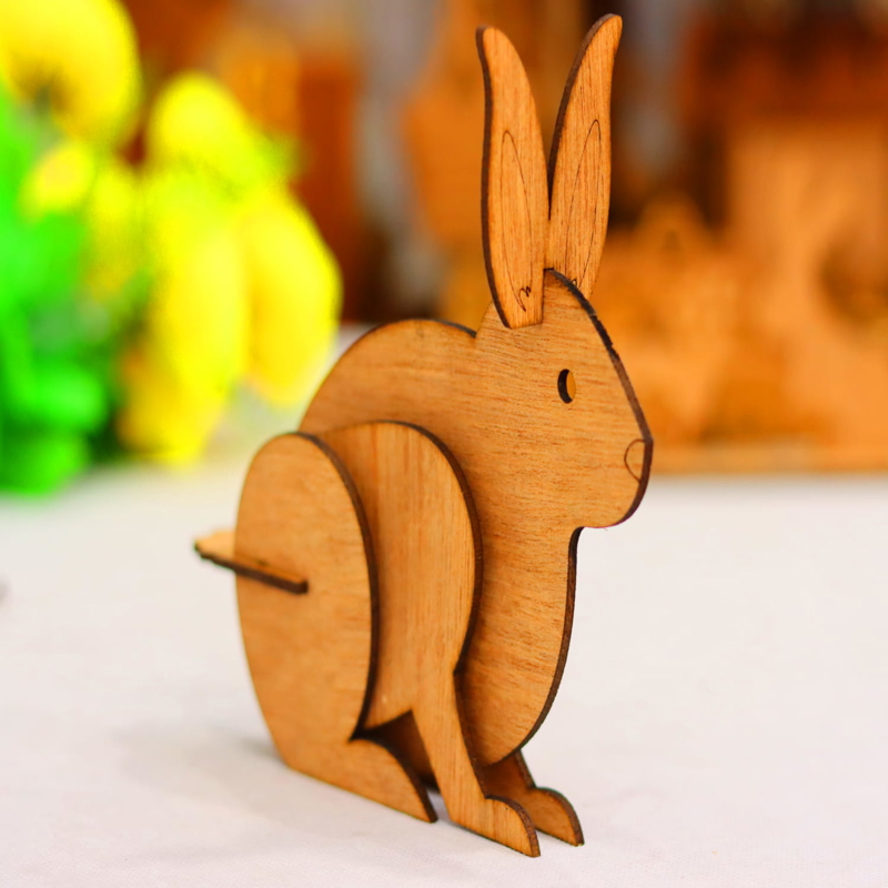 طرح سه بعدی چوبی خرگوش مناسب برای استفاده در دستگاه های cnc چوب و cnc لیزر - laser cut wood bunny decor 3mm cdr file