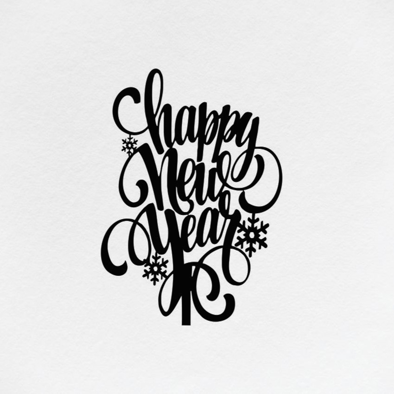 طرح تزیین کیک سال نو مبارک مناسب برای استفاده در دستگاه های cnc چوب و cnc لیزر - laser cut happy new year cake decor cdr file