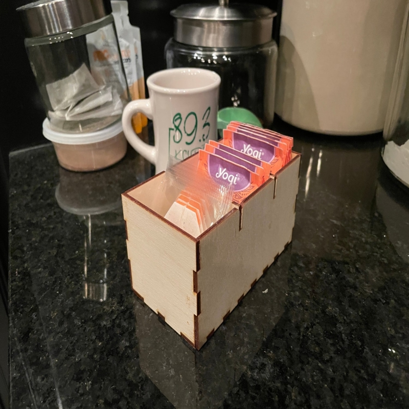 طرح جعبه چای کیسه ای مناسب برای استفاده در دستگاه های cnc چوب و cnc لیزر - laser cut tea bag drawer organizer dxf file