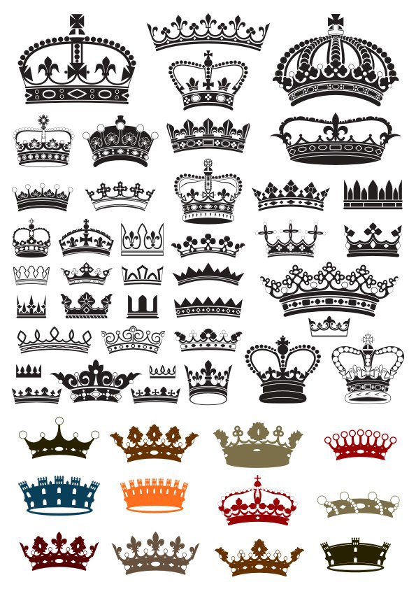 طرح مجموعه نمادهای شبح تاج، مناسب برای استفاده در دستگاه های cnc چوب و cnc لیزر - collection of crown silhouette symbols cdr file
