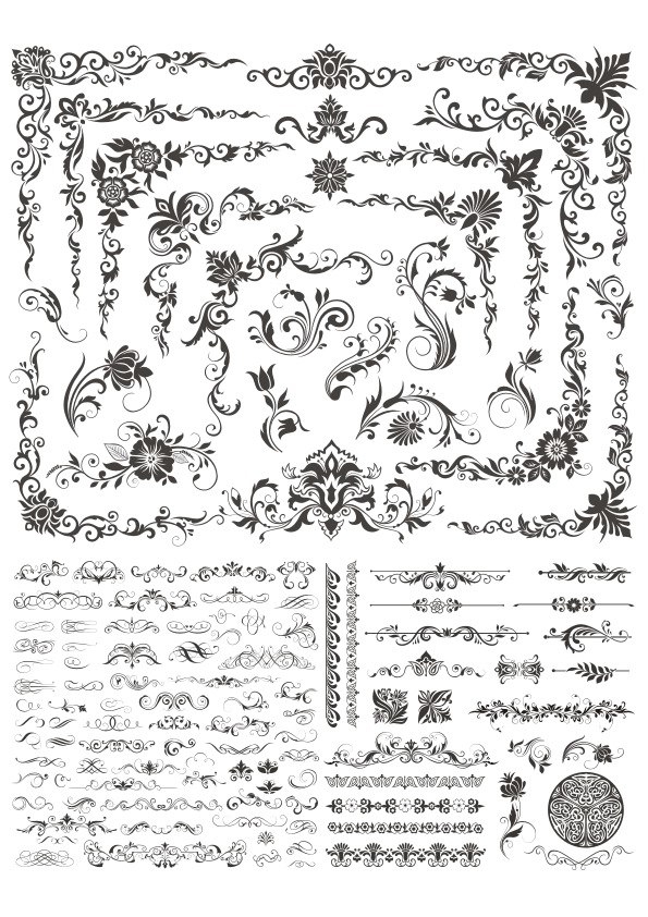 طرح المان های دکور گل مناسب برای استفاده در دستگاه های cnc چوب و cnc لیزر - floral decor elements cdr file