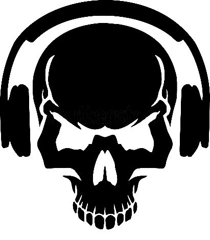 طرح فایل وکتور طرح هنری جمجمه با هدفون مناسب برای استفاده در دستگاه های cnc چوب و cnc لیزر - skull with headphones vector art dxf file