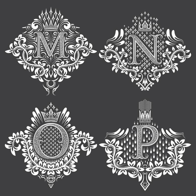 طرح حروف زیور مونوگرام مناسب برای استفاده در دستگاه های cnc چوب و cnc لیزر - monogram ornament letters eps file