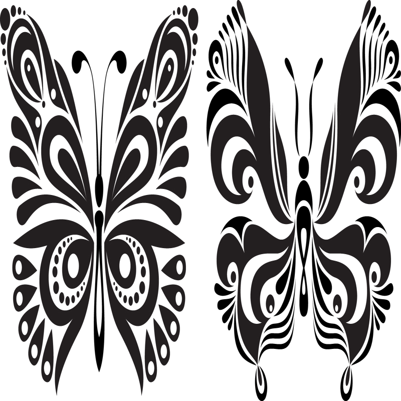 طرح پروانه‌های تاتو سیاه و سفید مناسب برای استفاده در دستگاه های cnc چوب و cnc لیزر - black white butterflies of tattoo eps file