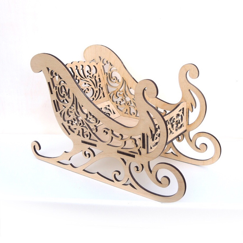 طرح سورتمه چوبی بابانوئل برای تزیین کریسمس مناسب برای استفاده در دستگاه های cnc چوب و cnc لیزر - laser cut wooden santa sleigh christmas decorations cdr file