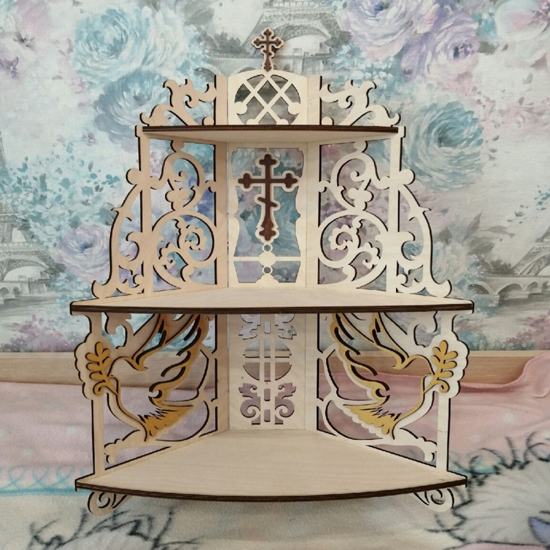 طرح قفسه گوشه سه طبقه برای آیکون ها مناسب برای استفاده در دستگاه های cnc چوب و cnc لیزر - laser cut three tiered corner shelf for icons cdr file