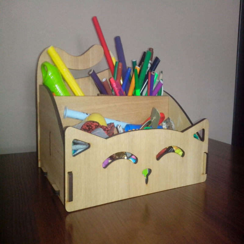 طرح جا خودکاری گربه مناسب برای استفاده در دستگاه های cnc چوب و cnc لیزر - laser cut cat pen holder desk organizer cdr file