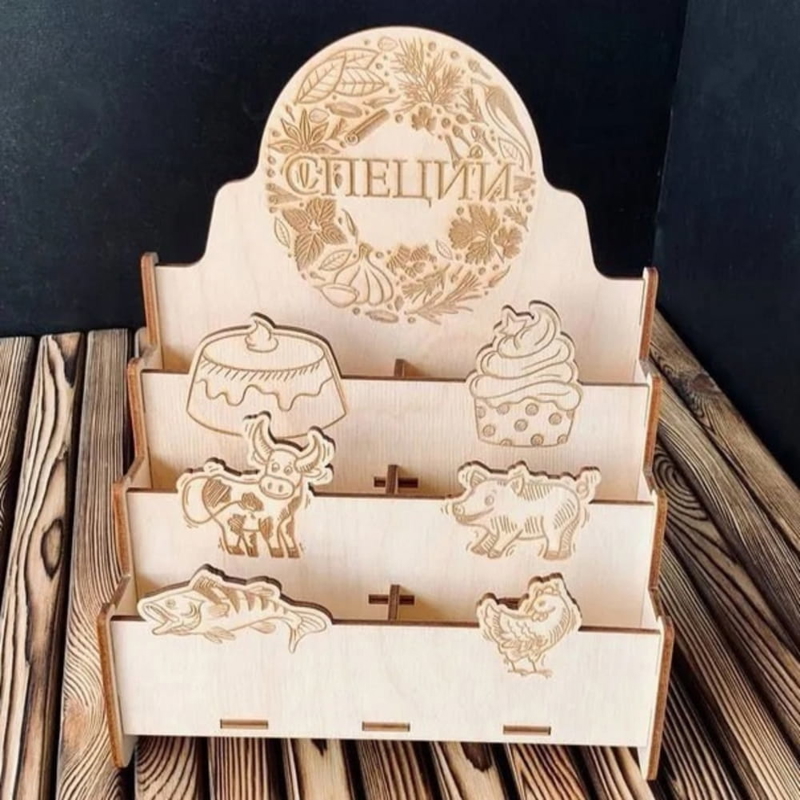 طرح جا ادویه چوبی طرح دار مناسب برای استفاده در دستگاه های cnc چوب و cnc لیزر - laser cut wood countertop spice rack cdr file