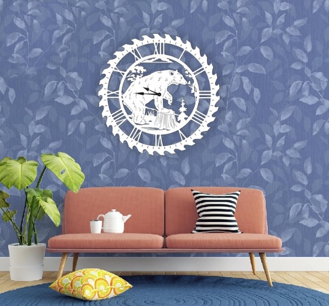 طرح ساعت دیواری طرح خرس مناسب برای استفاده در دستگاه های cnc چوب و cnc لیزر - laser cut bear wall clock wall decor cdr file