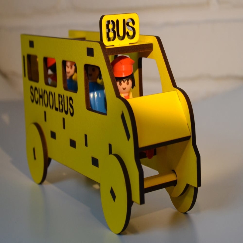 طرح اسباب بازی چوبی اتوبوس مدرسه مناسب برای استفاده در دستگاه های cnc چوب و cnc لیزر - laser cut wooden school bus toy dxf file