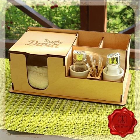 طرح میز ناهارخوری و جای دستمال سفره و جای ادویه و خلال دندان مناسب برای استفاده در دستگاه های cnc چوب و cnc لیزر - laser cut dining table napkin and spice holder toothpick holder cdr file