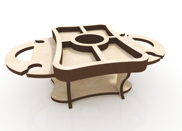 طرح میز نوشابه و بطری نوشابه و جا لیوانی مناسب برای استفاده در دستگاه های cnc چوب و cnc لیزر - laser cut wine table wine bottle and glasses holder cdr file