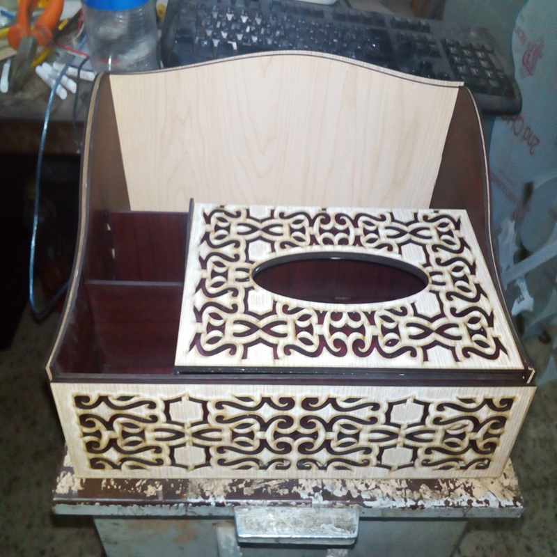 طرح جعبه دستمال کاغذی طرح سازمان دهنده مناسب برای استفاده در دستگاه های cnc چوب و cnc لیزر - laser cut organizer with tissue box cdr file