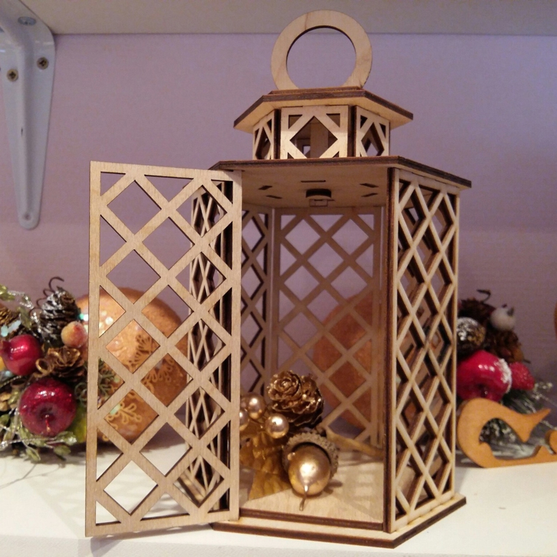 طرح فانوس چوبی روستیک مناسب برای استفاده در دستگاه های cnc چوب و cnc لیزر - laser cut rustic wooden lantern cdr file